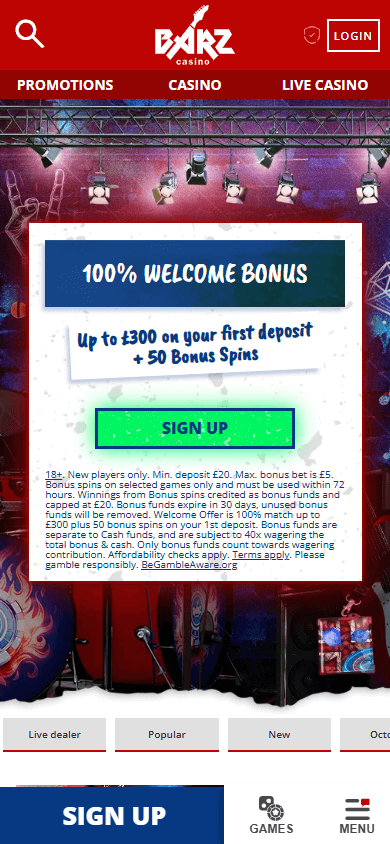 Barz Casino Mobile screenshot